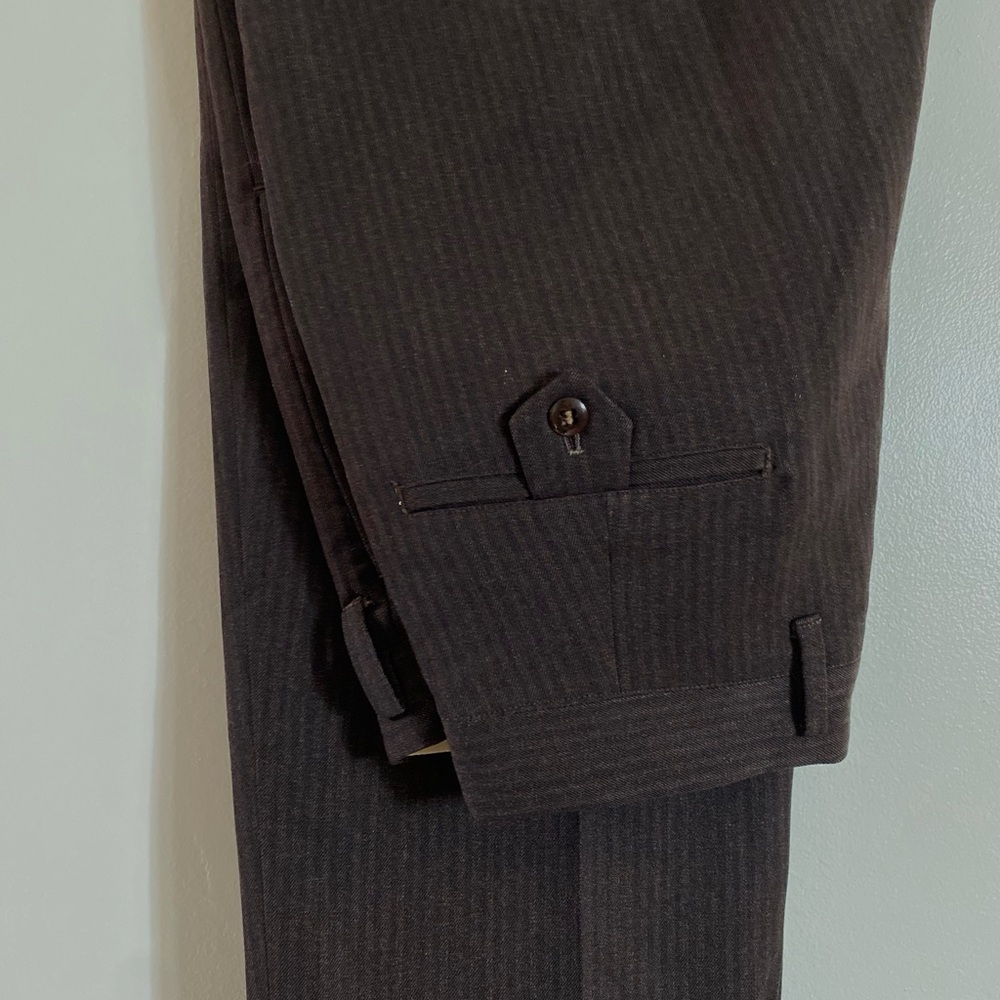 Vintage 1940s 1950s Drop Loop Dark Brown Striped Slacks 30”